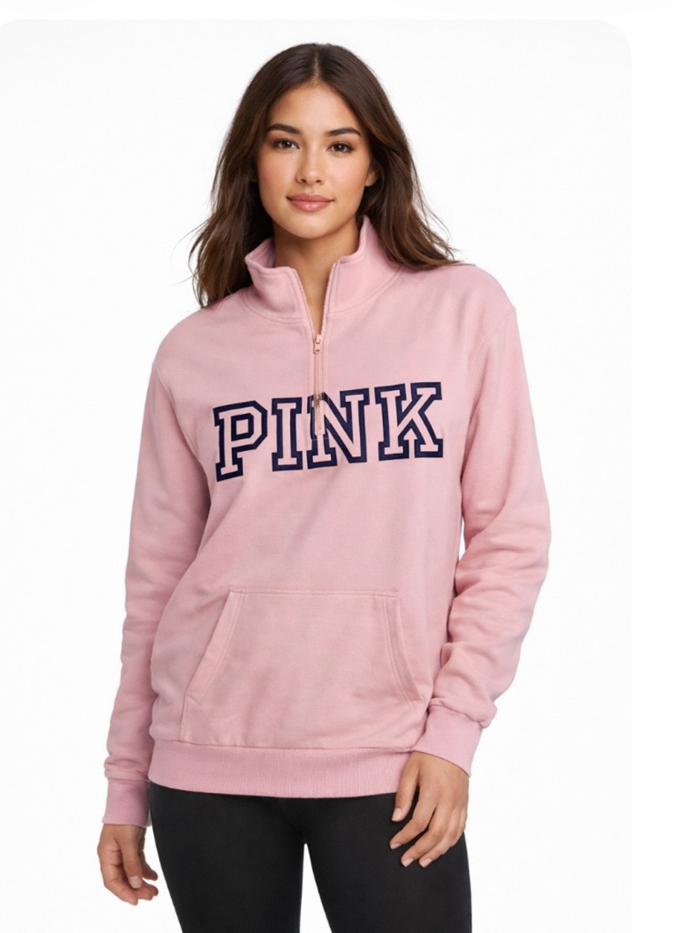 PINK Victoria's Secret Pink 1/4 Zip Fleece Kangaroo Pocket Sweatshirt S NWOT